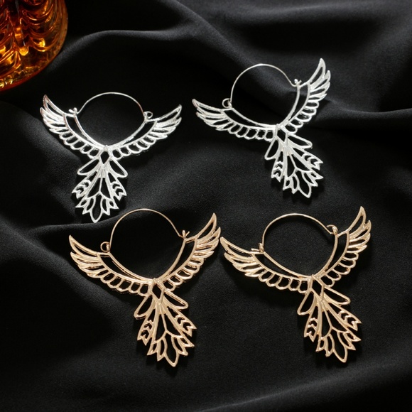 Phoenix Rising Angel Wings Gold Earrings - Picture 3 of 11